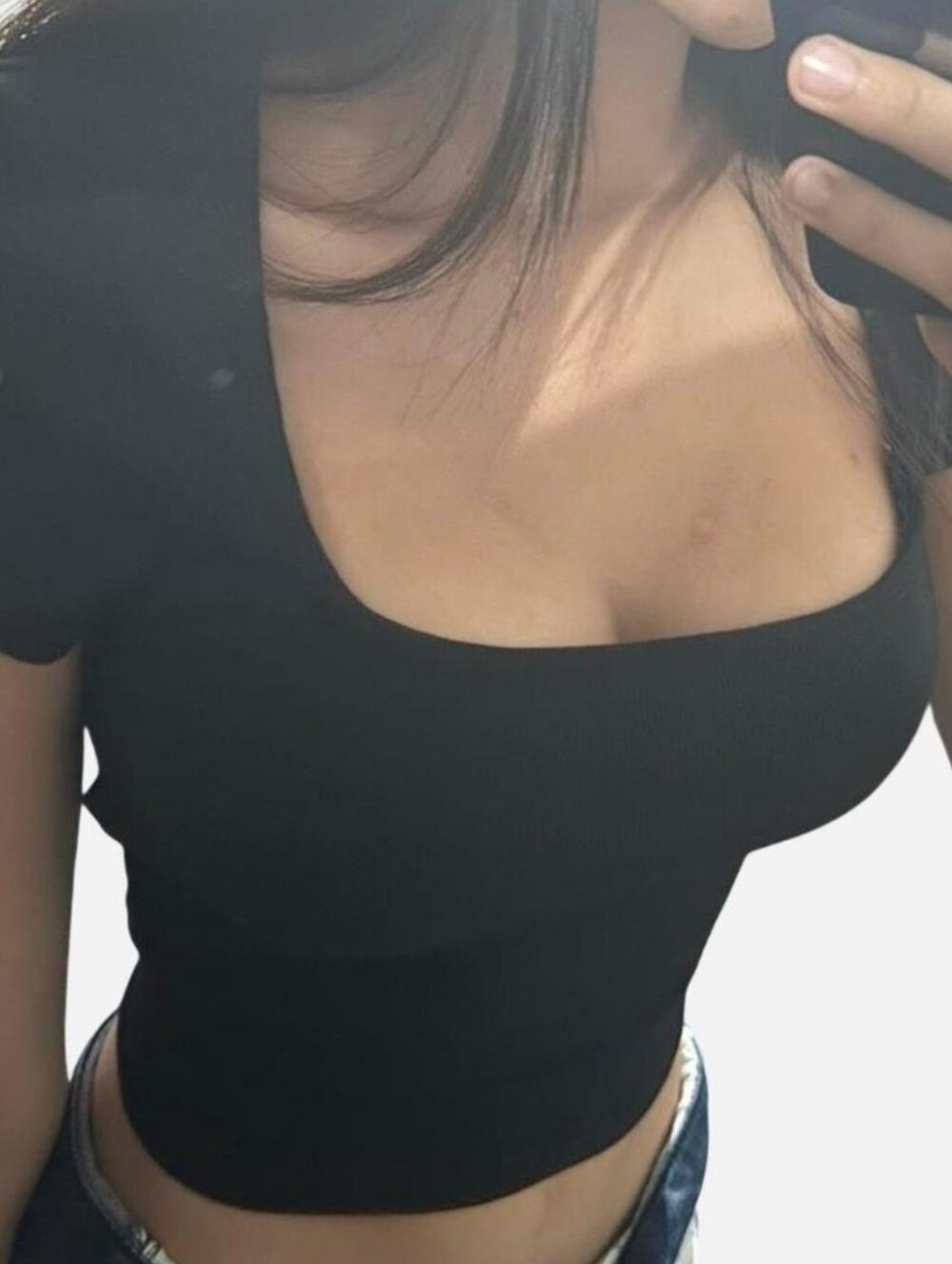 Black Square Neck Ribbed Crop Top